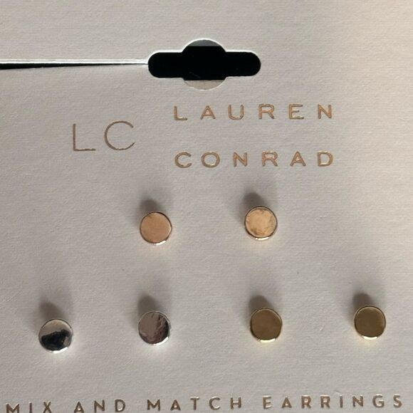 LC Lauren Conrad 3 pairs Gold Silver and Rose Gold Tone Stud Earrings - Picture 2 of 5